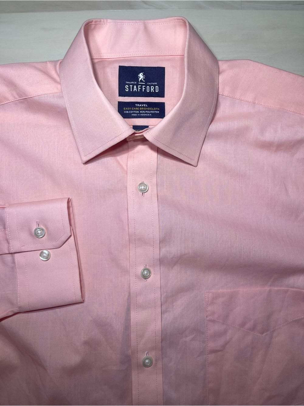 Stafford Travel Easy Care Broadcloth Men’s Sz 16-32/33 Pink Regular Fit L/S